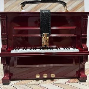 Fashion Prop Piano Purse with Black Shoulder Strap - color Burgundy